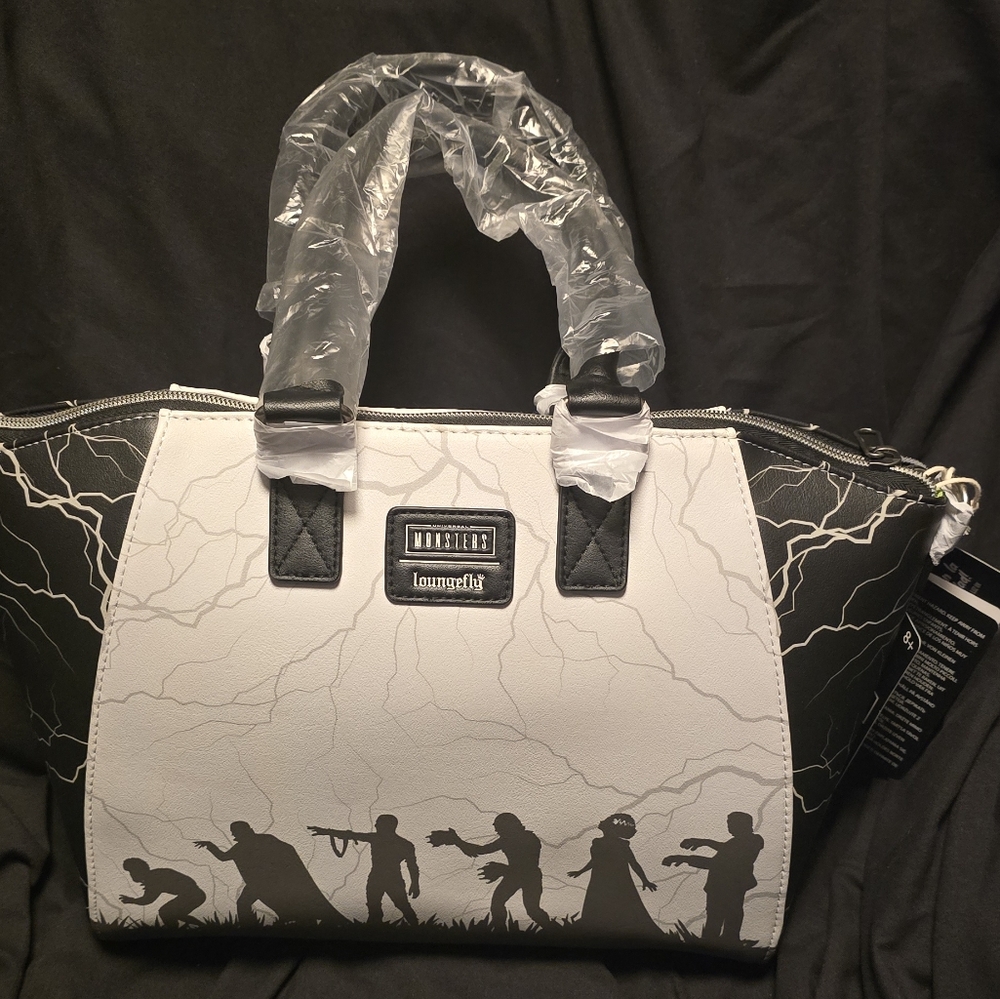 Loungefly Black and White Zombie Silhouette Satchel